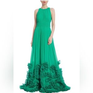 NWT Badgley Mischka Georgette Gown with Tulle Ruffle Hem